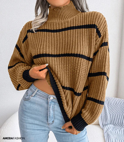 Jersey de Cuello Alto a Rayas para Mujer | Ideal para Otoño e Invierno