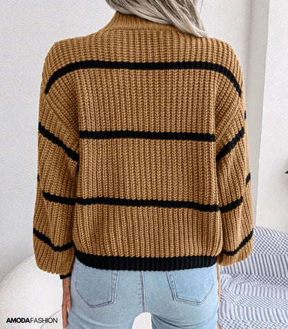 Jersey de Cuello Alto a Rayas para Mujer | Ideal para Otoño e Invierno