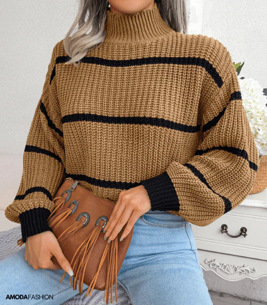 Jersey de Cuello Alto a Rayas para Mujer | Ideal para Otoño e Invierno