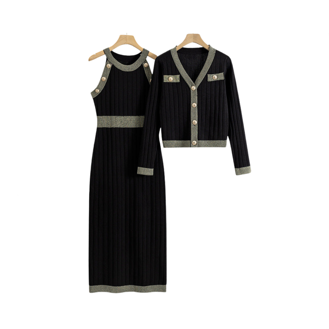 Conjunto De Dos Piezas Con Vestido Y Cárdigan Para Mujer | Ideal Para Uso Diario Y Ocasiones