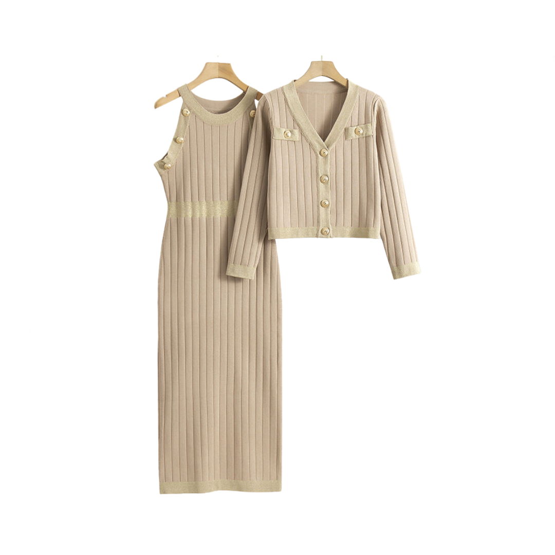 Conjunto De Dos Piezas Con Vestido Y Cárdigan Para Mujer | Ideal Para Uso Diario Y Ocasiones