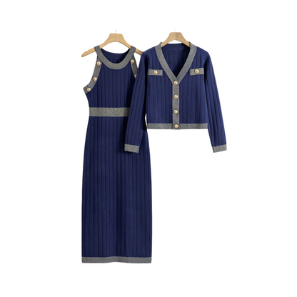 Conjunto De Dos Piezas Con Vestido Y Cárdigan Para Mujer | Ideal Para Uso Diario Y Ocasiones