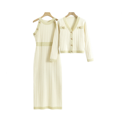 Conjunto De Dos Piezas Con Vestido Y Cárdigan Para Mujer | Ideal Para Uso Diario Y Ocasiones