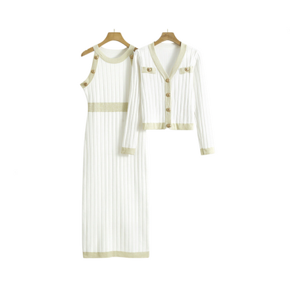 Conjunto De Dos Piezas Con Vestido Y Cárdigan Para Mujer | Ideal Para Uso Diario Y Ocasiones