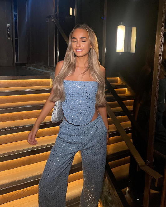 Conjunto De Dos Piezas Con Top Sin Tirantes Y Pantalón Recto Para Mujeres | Ideal Para Eventos De Noche