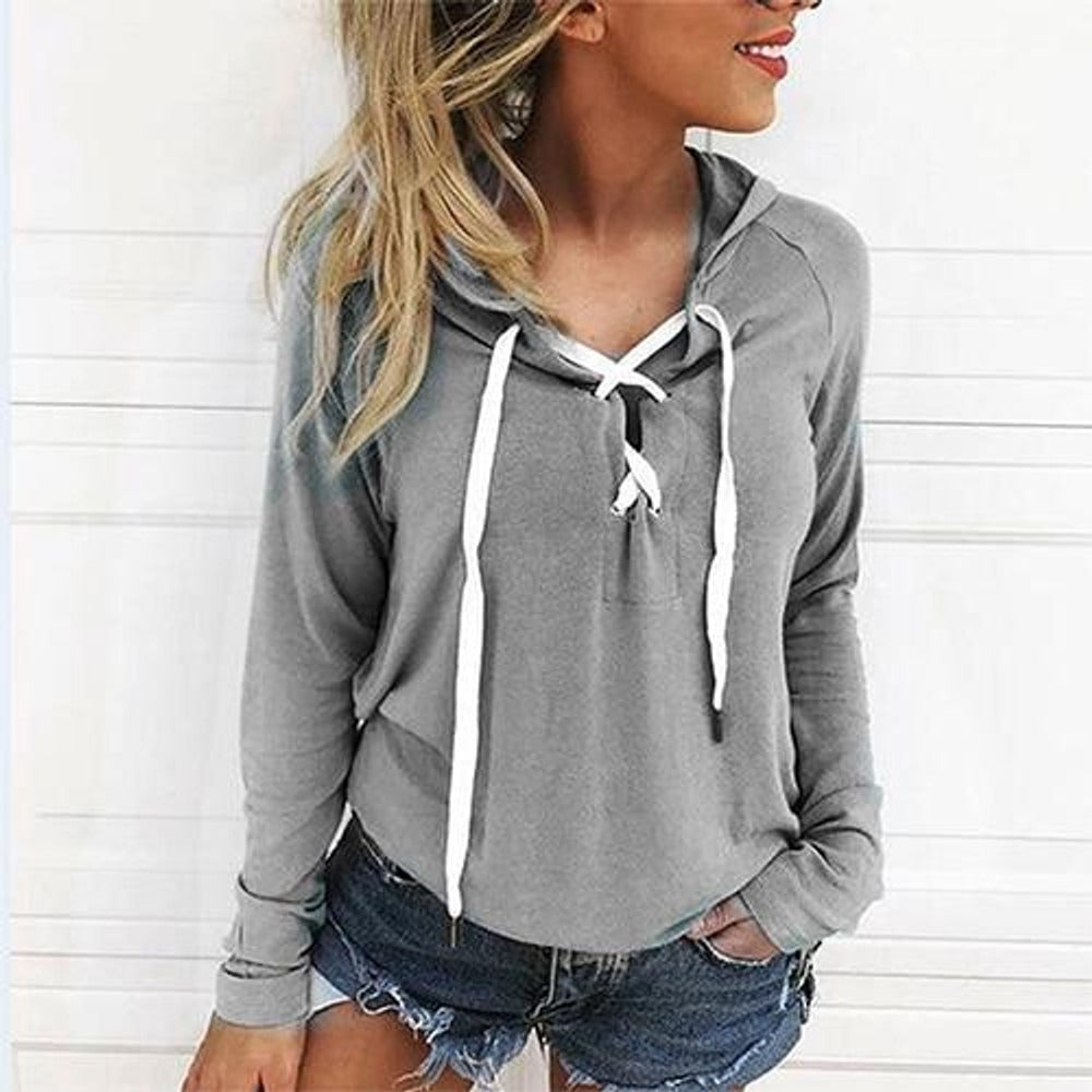 Sudadera Con Capucha y Cuello En V Con Cordones Para Mujer | Ideal Para Primavera y Otoño