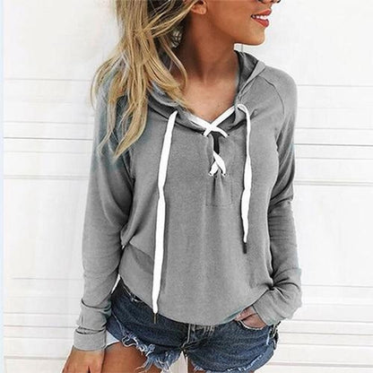 Sudadera Con Capucha y Cuello En V Con Cordones Para Mujer | Ideal Para Primavera y Otoño