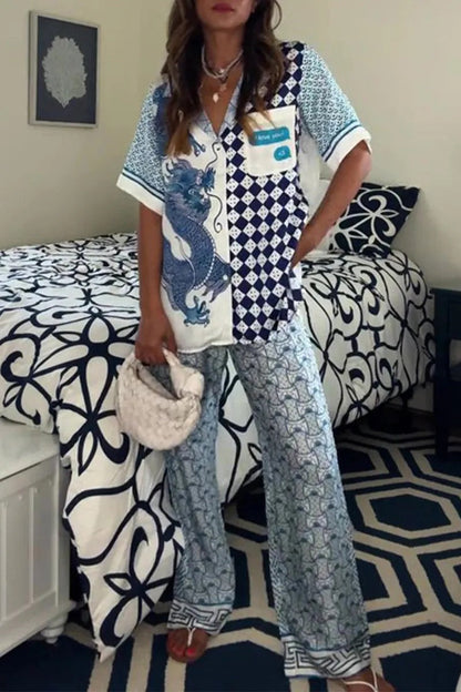 Conjunto De Dos Piezas con Camisa De Manga Corta y Pantalón para Adultos | Ideal para Uso Diario O Ocio