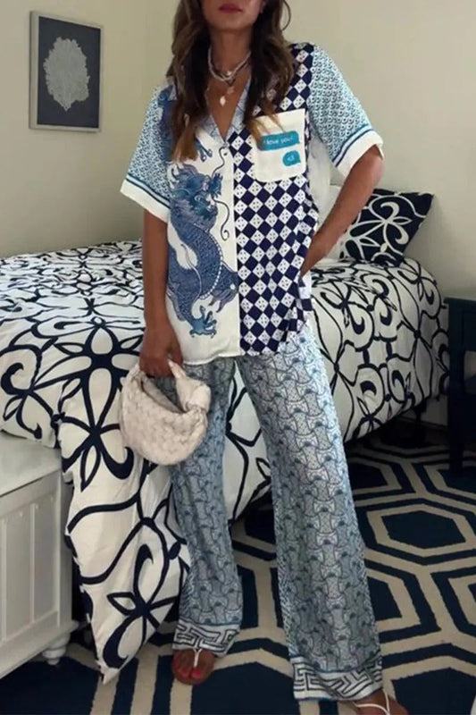 Conjunto De Dos Piezas con Camisa De Manga Corta y Pantalón para Adultos | Ideal para Uso Diario O Ocio