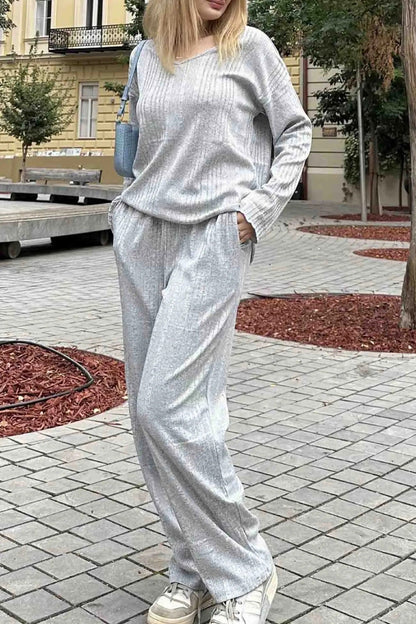 Conjunto De Dos Piezas con Textura Acanalada para Adultos | Ideal para Uso Diario y Descanso