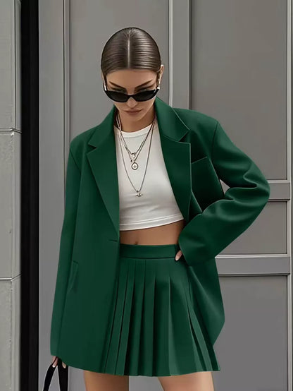 Conjunto de Dos Piezas con Blazer Amplio y Falda Plisada para Mujer | Ideal para Primavera y Verano