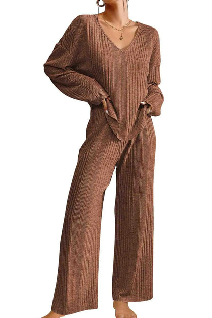 Conjunto De Dos Piezas con Textura Acanalada para Adultos | Ideal para Uso Diario y Descanso