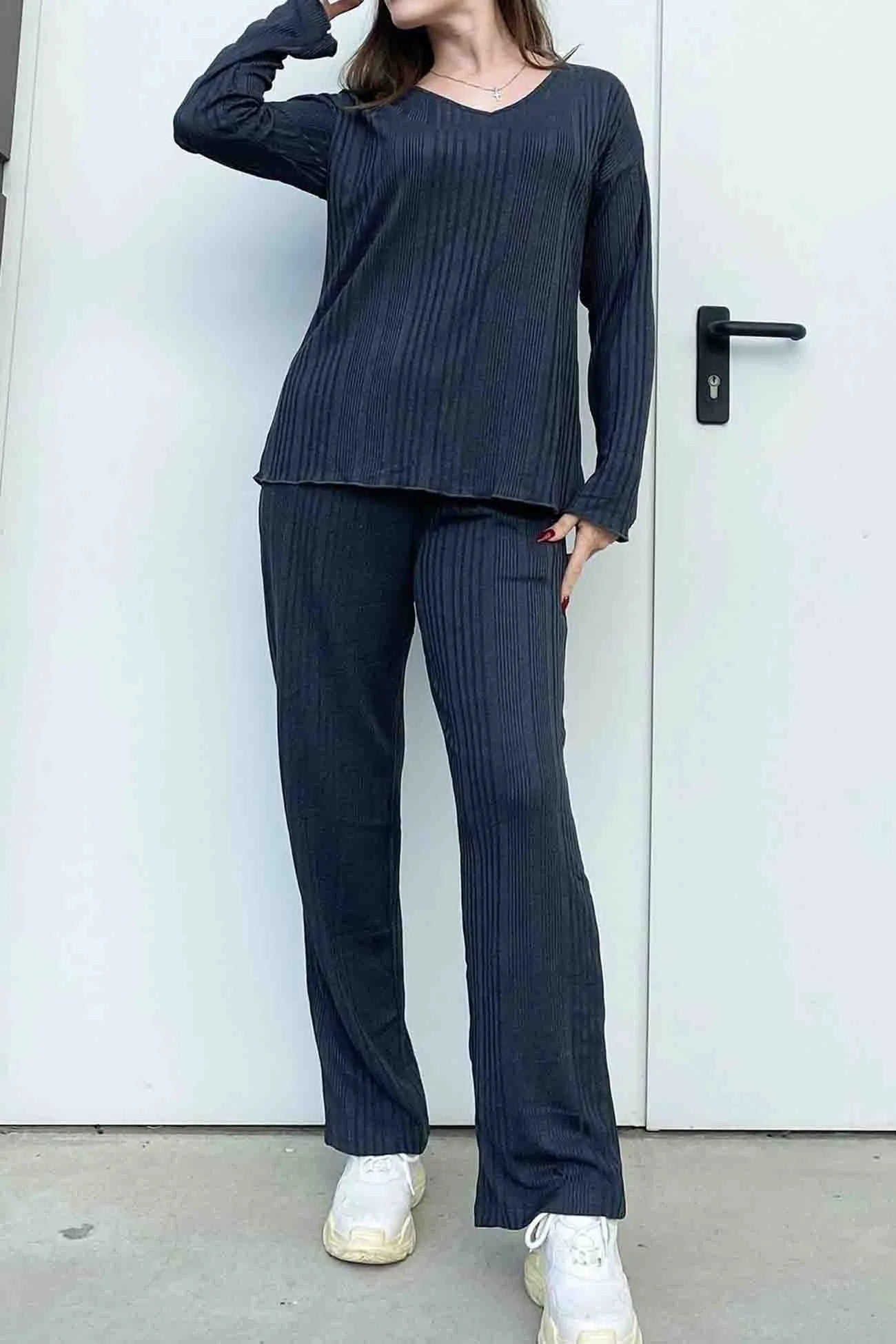 Conjunto De Dos Piezas con Textura Acanalada para Adultos | Ideal para Uso Diario y Descanso