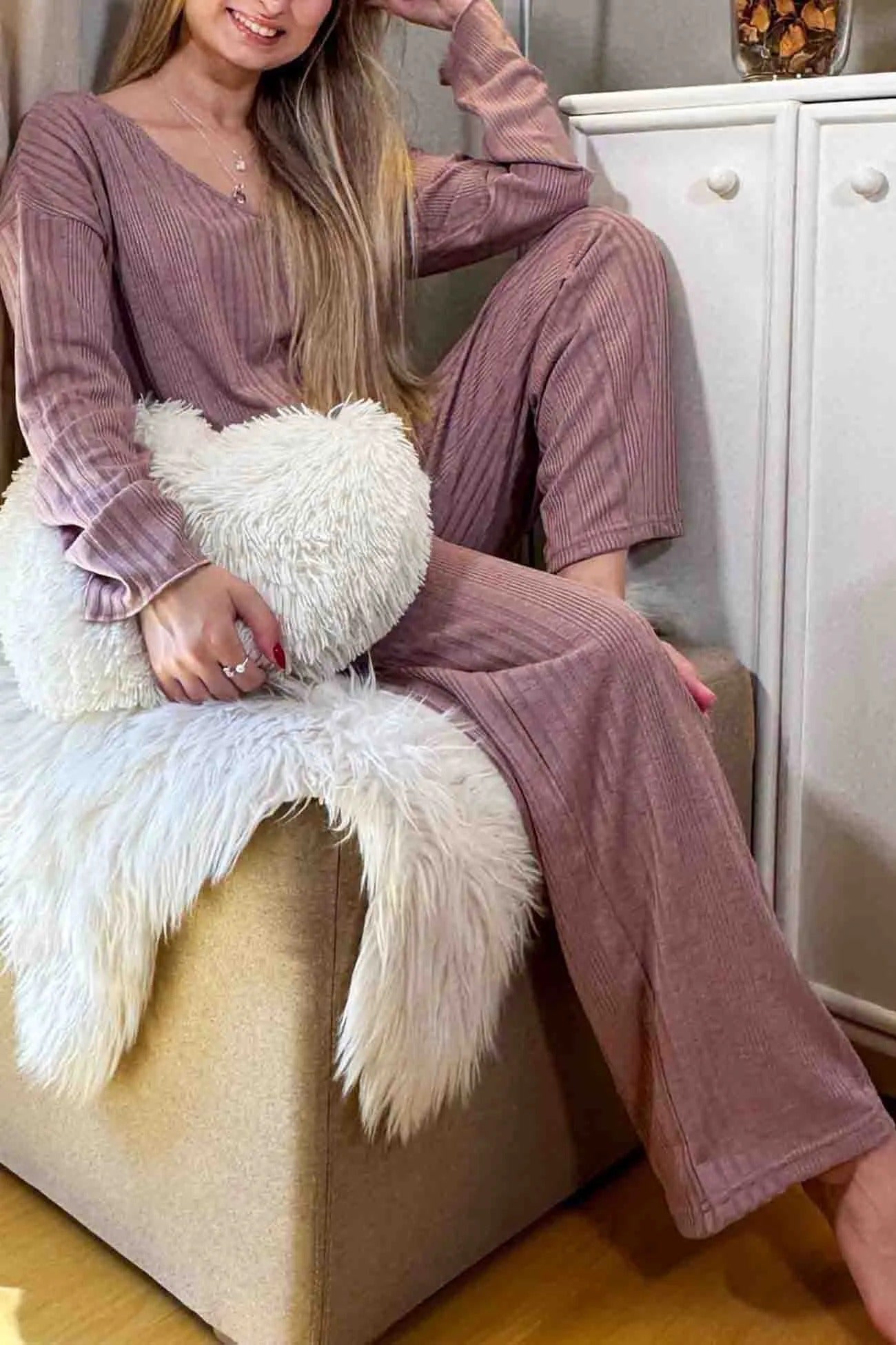 Conjunto De Dos Piezas con Textura Acanalada para Adultos | Ideal para Uso Diario y Descanso