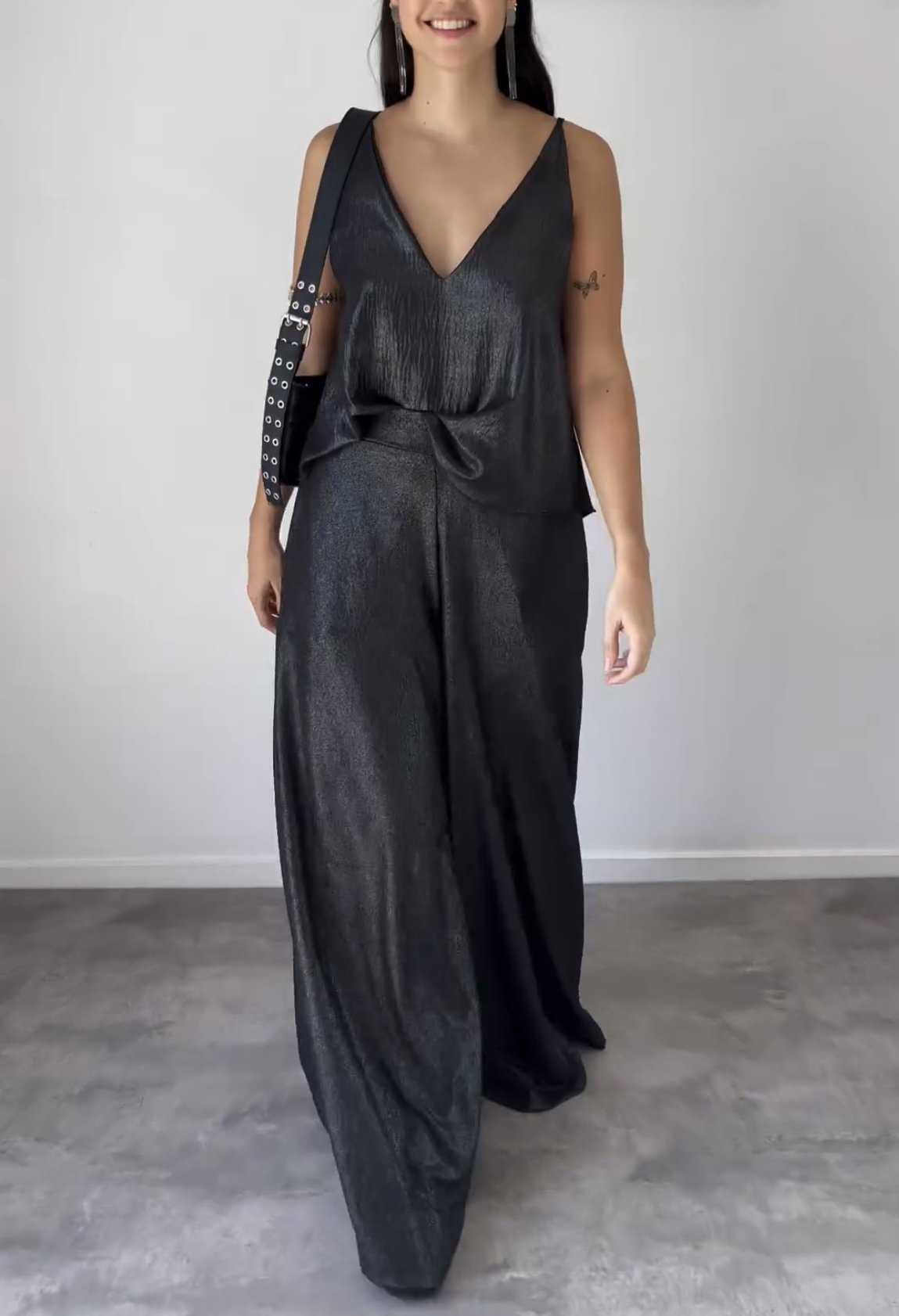 Conjunto De Dos Piezas Con Top Sin Mangas De Escote En V Y Pantalón De Pierna Ancha Para Mujer | Ideal Para Uso Diario