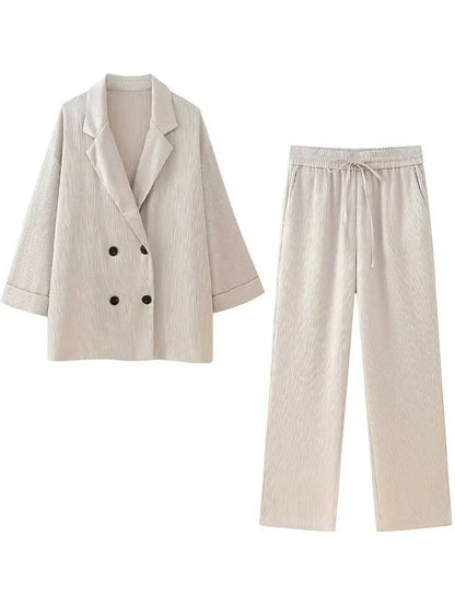 Conjunto De Dos Piezas con Blazer De Doble Botonadura y Pantalón para Adultos | Ideal para Oficina O Uso Diario