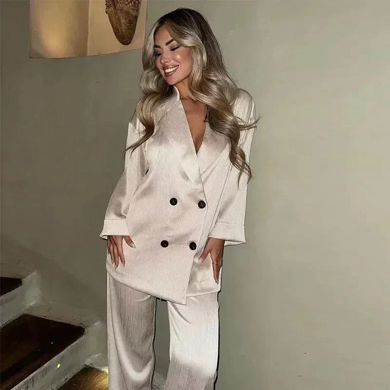 Conjunto De Dos Piezas con Blazer De Doble Botonadura y Pantalón para Adultos | Ideal para Oficina O Uso Diario