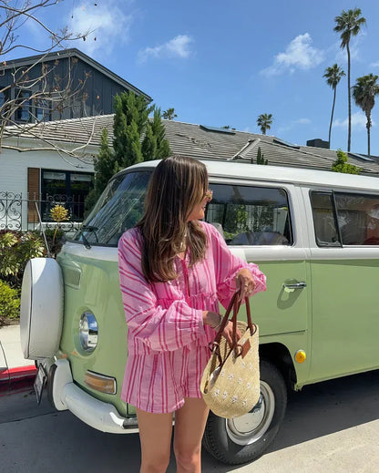 Conjunto con Blusa de Rayas y Short para Mujer | Ideal para Verano