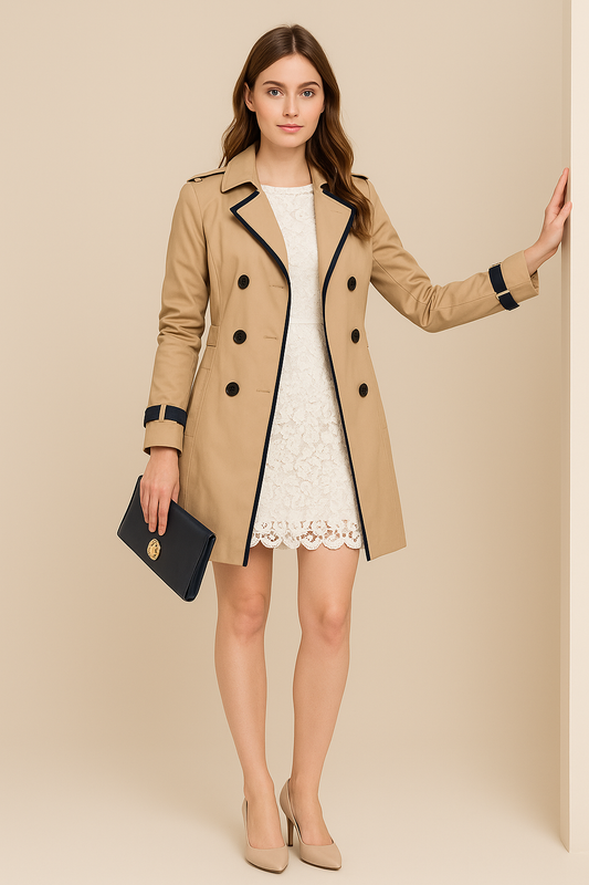 Trench Coat con Cinturón Ajustable y Doble Abotonadura para Mujer | Ideal para Entretiempo